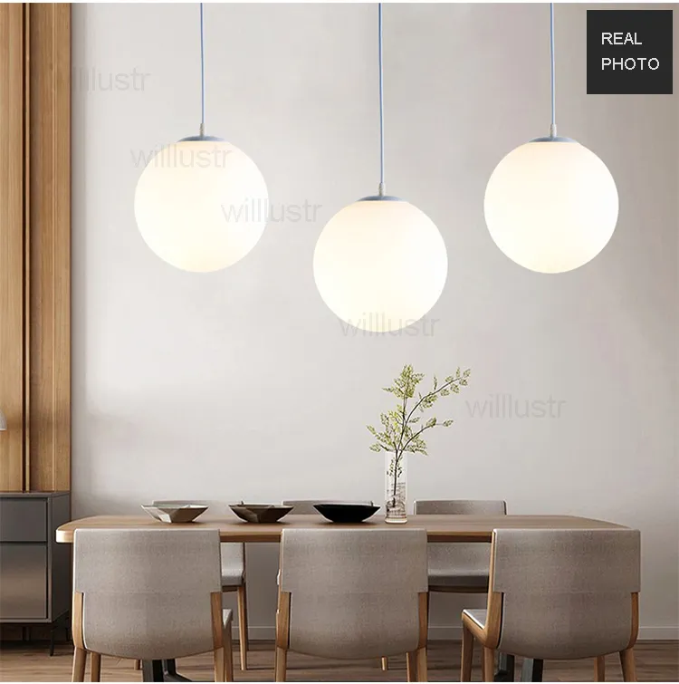 milk white glass ball pendant lamp frosted glass globe suspension light hotel hall restaurant dinning room handmade global hang lighting