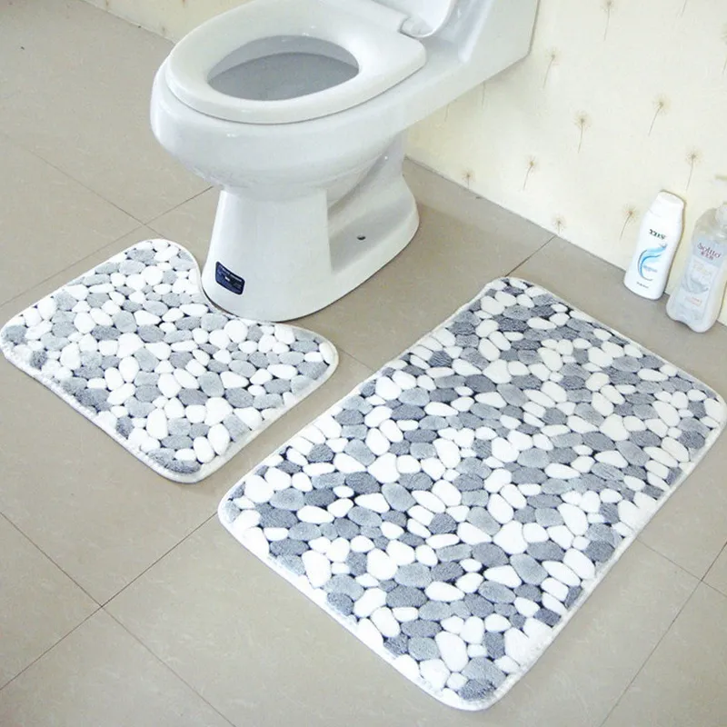 2 pçs / set malha espessura coral lã casa de banho de memória espuma de espuma banho antiderrapante tapetes de piso absorção de água tapete toalete decor