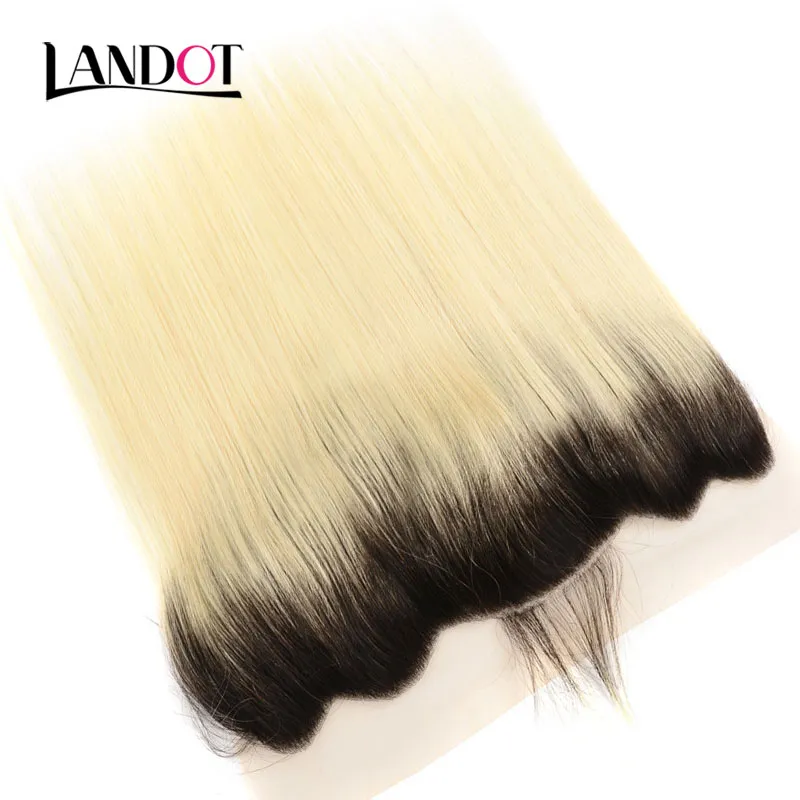 9A ombre 1b / 613 Bleach blonde 13x4 kant frontale sluiting met 3 bundels Braziliaanse Peruviaanse Maleisische Russische rechte maagdelijke menselijke haarweefsel