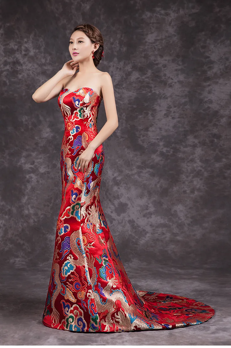 Classic QiPao Cheongsam Long Wedding Dress Chinese Women Dress Evening Dress  BIG | Wish