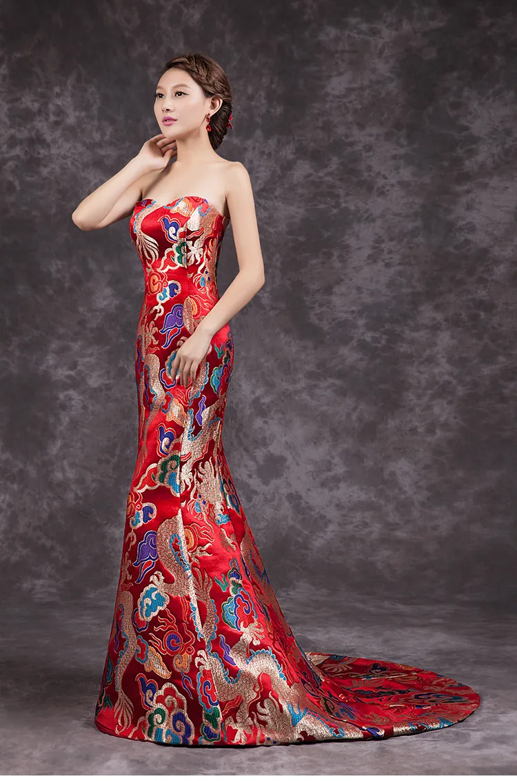 New China Long Qipao Dress Red Gold Wedding Party Gown Modern Sexy Chinese  Style Cheongsam From Fleming627, $89.45 | DHgate.Com