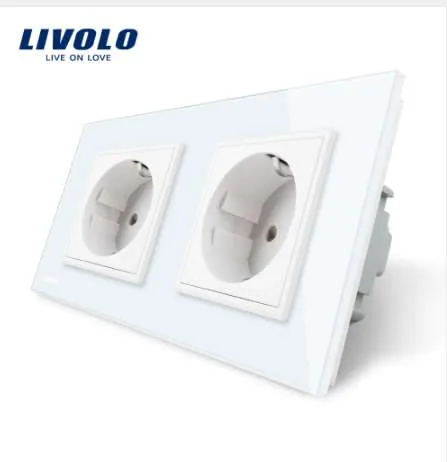 Livolo EU Standard Wall Power Socket, 4colorsCrystal Glass Panel, Manufacturer of 16A Wall Outlet, VL-C7C2EU-11/12/13/15