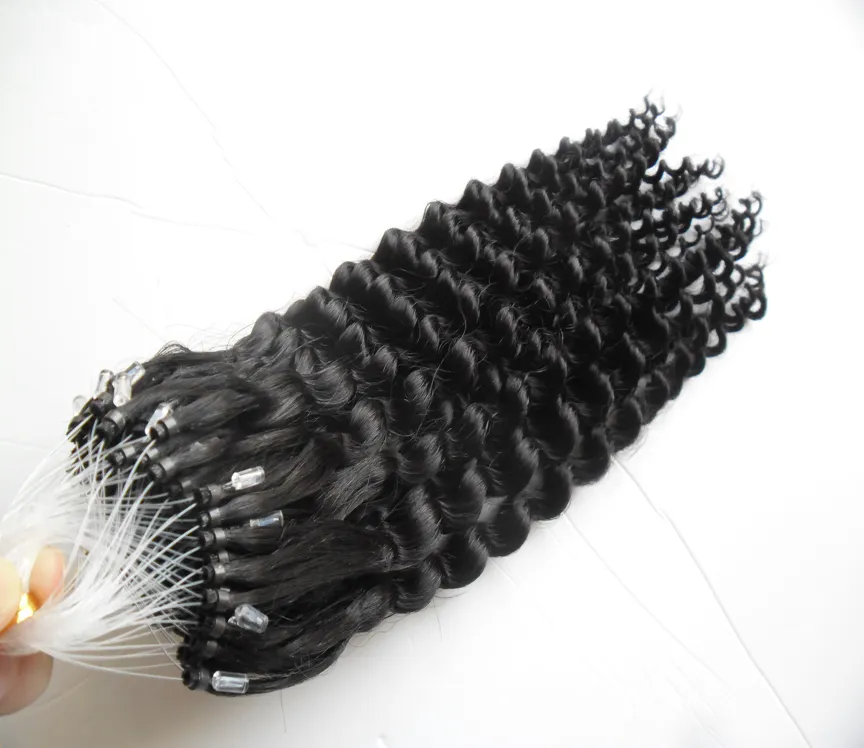 Brasilianska Virgin Hair Micro Loop Human Hair Extensions 100g Kinky Curly Natural Micro Link Hårförlängningar Human Micro Rings