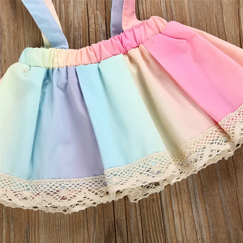 Baby Girl Summer Clothes 2018 New Sleeveless Strap Lace Rainbow Tops +Bottoms Skirt Children Girls Outfits Set Kids Suit for 1-5 Years