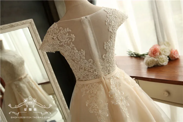 Champagne Lace Short Sleeve Wedding Dress Plus Size... From Zhu_guo_qin,  $42.91 | DHgate.Com