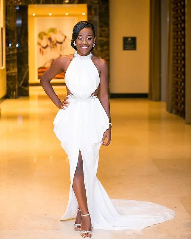 Elegant Halter White Rashawnrose Bridal And Prom Sexy Backless
