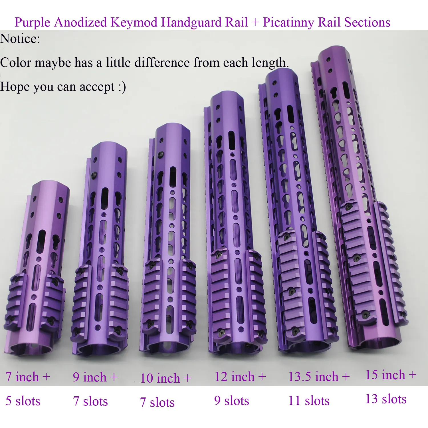 Фиолетовый Anodized_7/9/10/12/13.5/15" рельс Handguard Keymod дюйма с 3 разделами рельса Picatinny / Ткача x +стальной гайкой бочонка