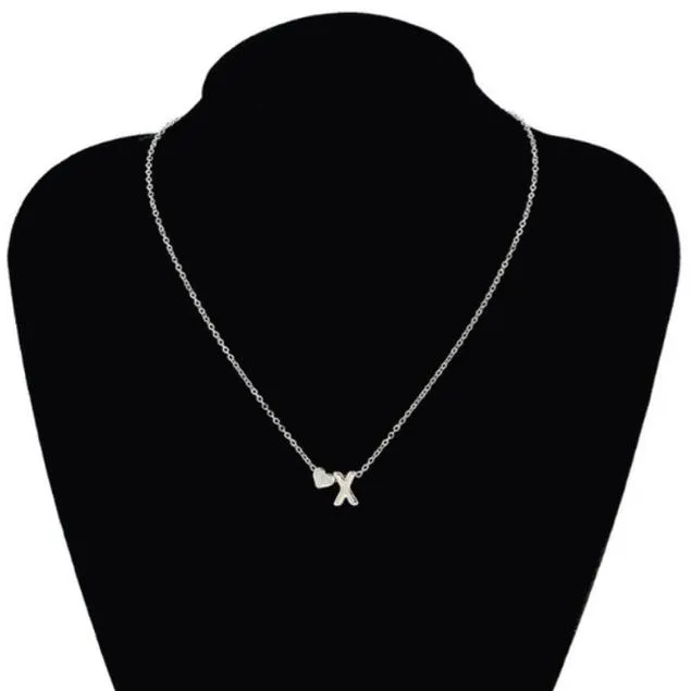 26 letters long sweater chain choker pendant necklace tiny love heart pendants for women collier lovers gift gold silver P-T