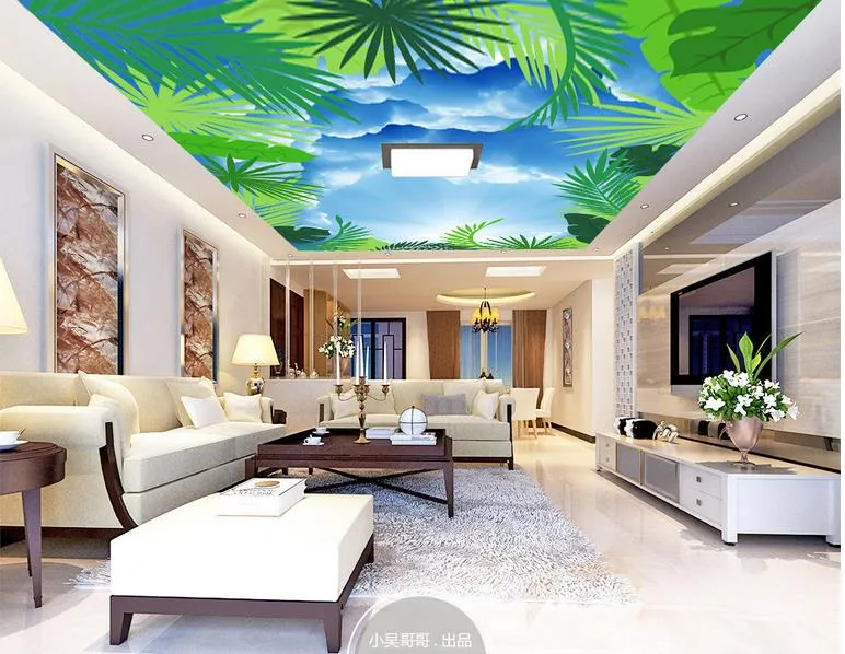 Custom Ceiling Mural Wallpaper 3D Plant blue sky Living Room Bedroom Ceiling Background Photo Wallpaper Wallcoverings