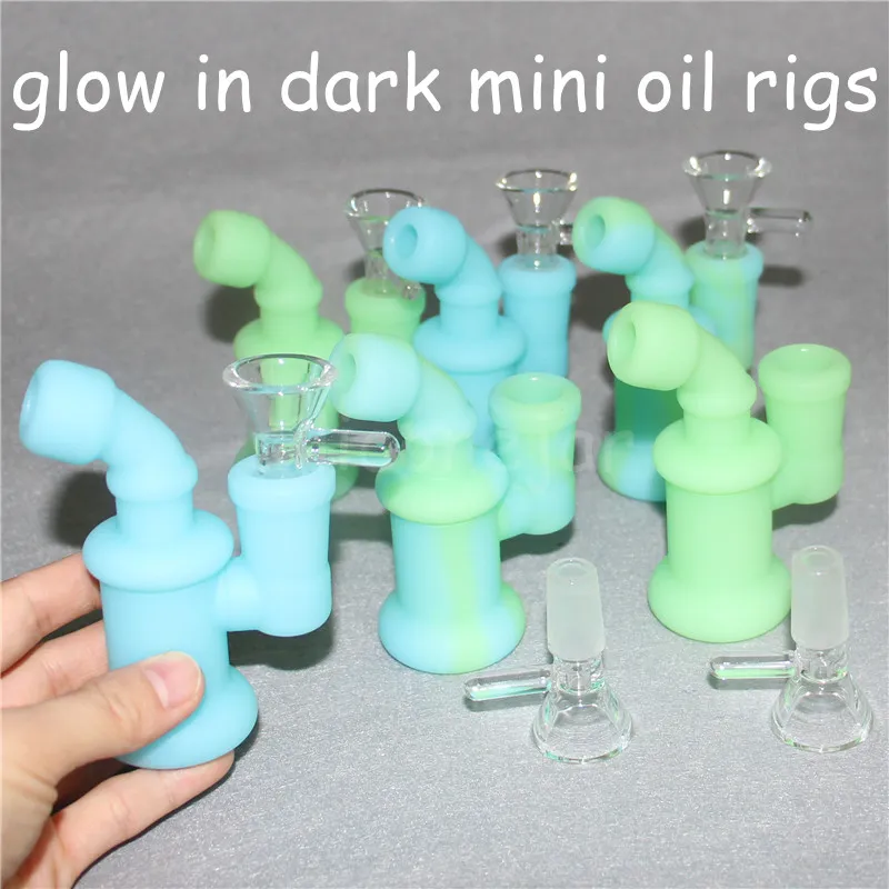 Glow Mini Silicone Bubbler Oil Rig Hookahs Clibon Clibing Bongs 3,85 "дюймовый DAB Буровые установки Съемные Perc Water Bong Трубы нерушимые стеклянные чаши