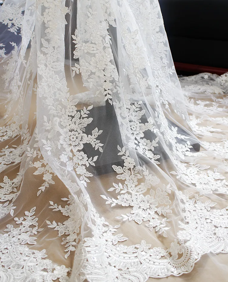 White French shiny vintage lace embroidery fabric with sequins wedding dress gauze clothing materials DIY accessories Lace fabric 6192241