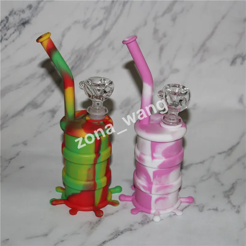 Narghilè colorati Bong in silicone con tubo dell'acqua in silicone con downstem in vetro dab rig Barilotto dab rig in silicone con giunto da 14 mm