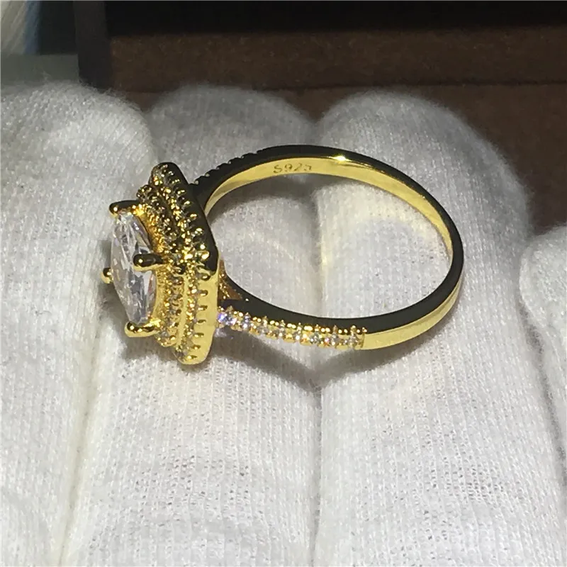 Modischer Ring mit Kissenschliff, 3 Karat, 5A Zirkon, Gelbgold gefüllt, 925er Silber, Verlobung, Eheringe für Frauen, Festival-Geschenk