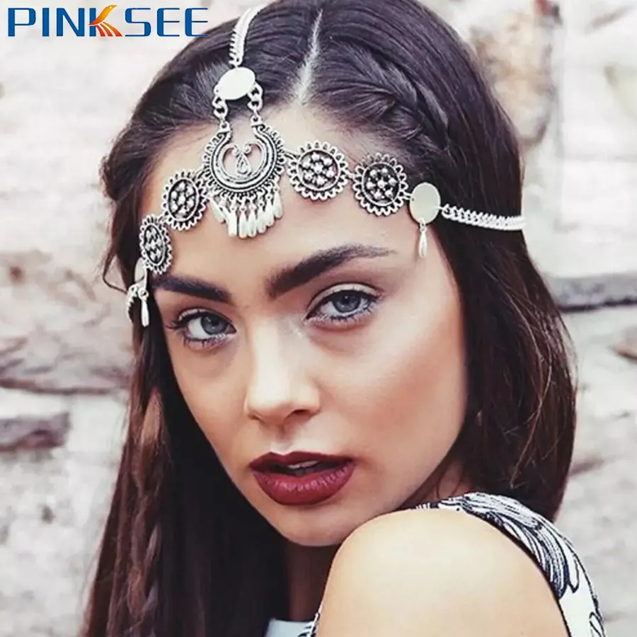 Vintage Turkish Alloy Forehead Crown Hair Chain Tassel Head Chain