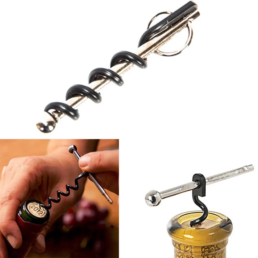 Stainless Steel Mini Corkscrew With Edc Keychain Ring