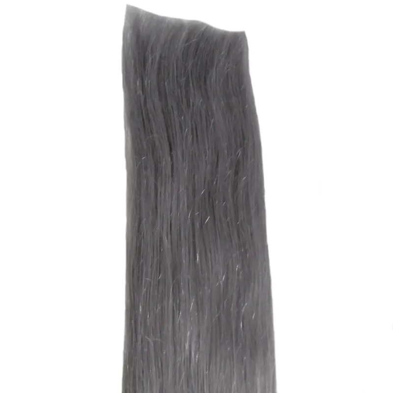 Extensions de bande de trame de peau ombrée gris argenté 1B 100G cheveux gris droits 40 pièces bande PU dans les extensions de cheveux humains 8191684