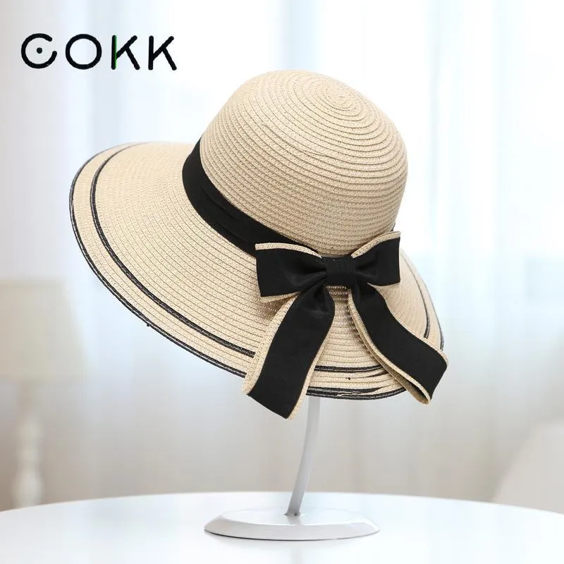 Cukk أحد قبعة سوداء كبيرة القوس الصيف القبعات للنساء طوي سترو شاطئ بنما قبعة قناع واسعة بريم فام أنثى جديد D18103006