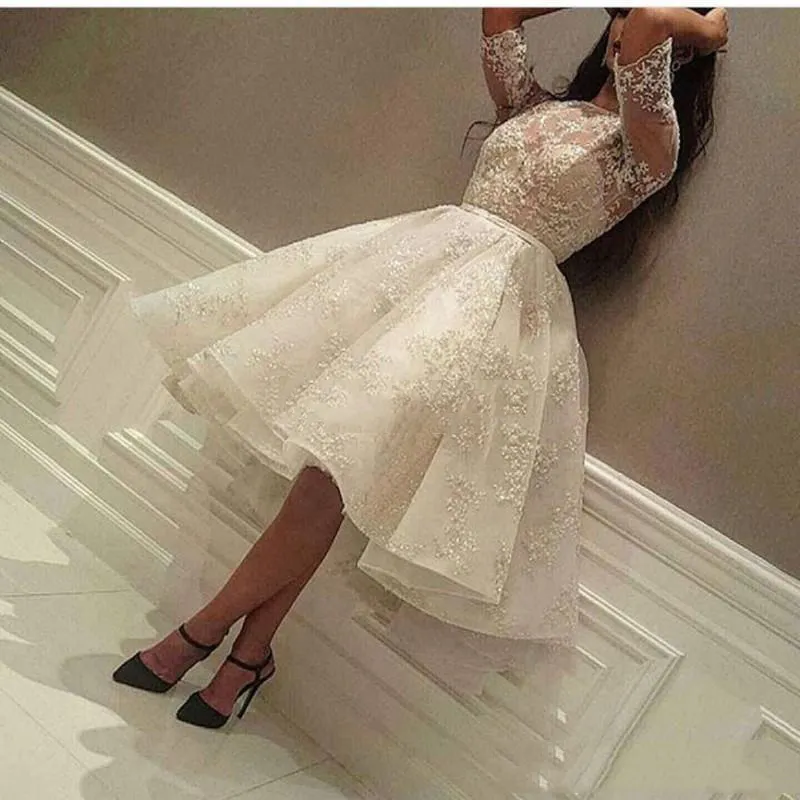 아이보리 레이스 홈 커밍 드레스 보석 반 슬리브 A-Line Prom 가운 뒷면 지퍼가있는 Applique 무릎 길이 맞춤형 칵테일 가운