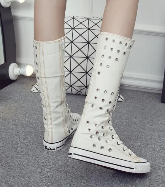 Gothic Canvas Flat Tall Girls Combat Boots With Zip Knee High Sneaker For  Women And Girls EMO PUNK 217a From Yut558, $40.92 | DHgate.Com