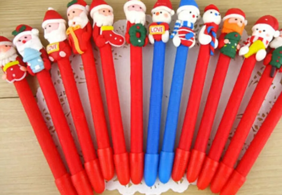 Christmas kid cartoon pen Snowman Santa Claus soft ceramics ballpoint pen red Christmas Craft pen kids Christmas gift