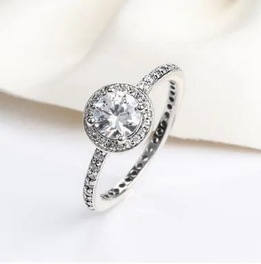 Real 925 Sterling Silver CZ Diamond Rings con LOGO Fit Pandora estilo Anillo de bodas Joyería para mujeres 12pcs / lot Puede mezclar tamaño