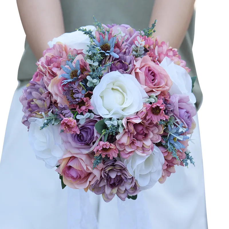 Artificial Wedding Bridal Bouquets Handmade Popular Pinterest Silk Flowers Country Wedding Supplies Bride Holding Brooch Engagement Beach