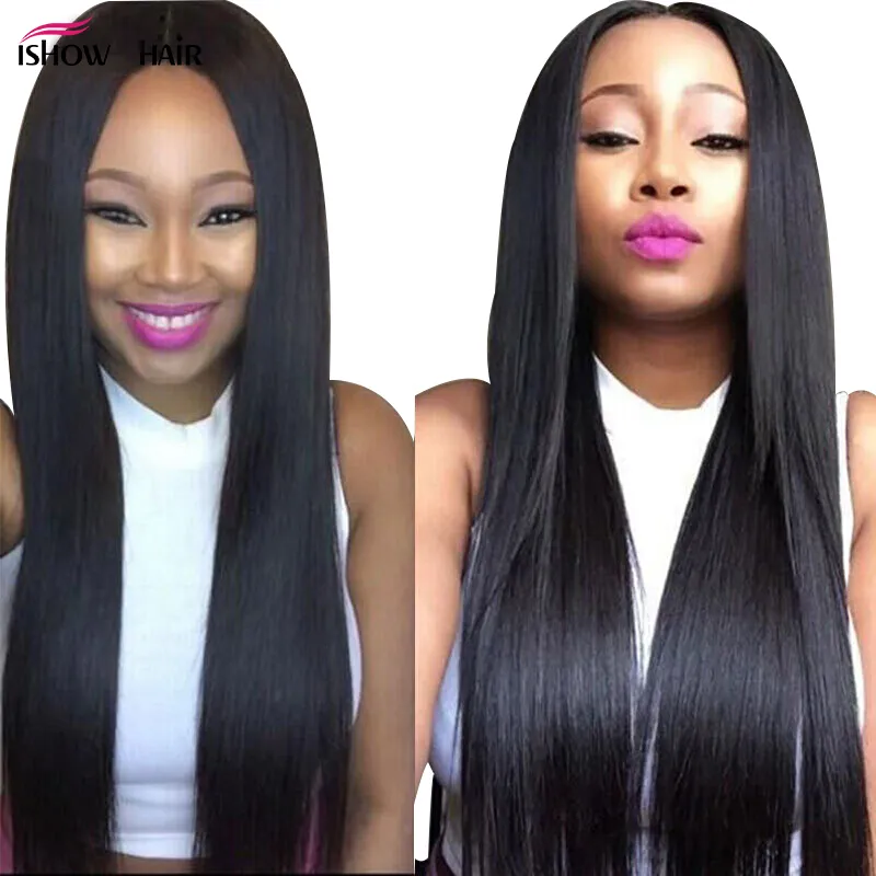 Ishow 8a Brasiliansk rakt 3st Virgin Hair Weave Bundlar för Kvinnor Flickor Alla Ages Naturliga Svart Färg Peruanska Malaysiska Human Hair Extensions