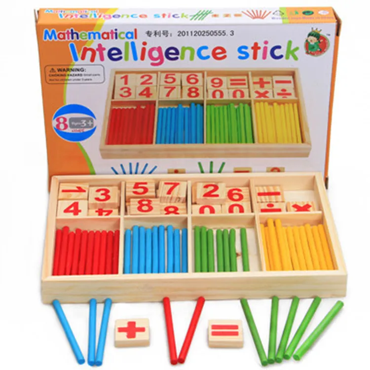 Montessori leksaker baby pussel trä matte pedagogiska leksaker nummerräkning pinnar leksaker barn matematik undervisning trälåda