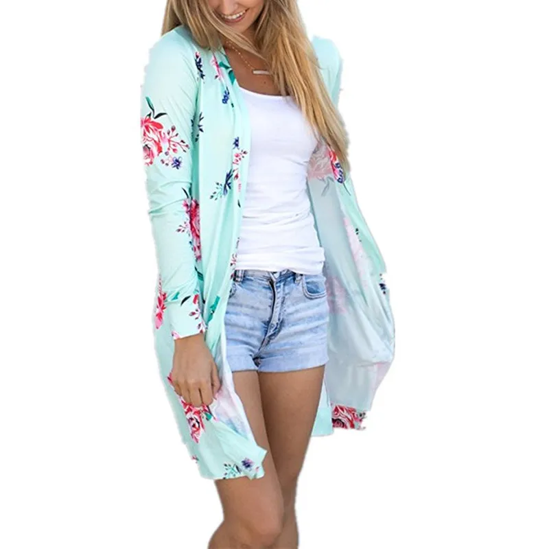 Cardigan a fiori da donna Felpe Cappotti lunghi alla moda Donna Estate Primavera Orologio da spiaggia Top Abbigliamento a maniche lunghe