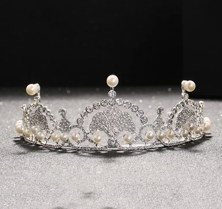 Witte kristal bruids hoofddeksels, kroon bruiloft boor, parel haar ornament trouwjurk modellering accessoires