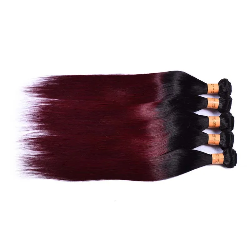 Ombre capelli vergini bordeaux brasiliani 4 pacchi economici lisci 1b / bordeaux 99j tessuto capelli umani estensioni di trame di capelli rossi colorati a due toni