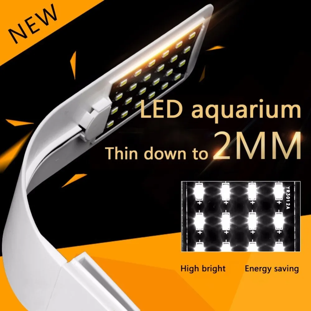 Super Slim LED Aquarium Light Belysningsväxter Grow Light 10W Vattenväxtbelysning Vattentät clip-on lampa för akvarium EU220V