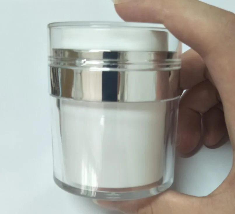 Capacità 15g barattolo per crema sottovuoto acrilico bianco pera, 30g 50g plastica vuota senz'aria Contenitore cosmetico LX2233