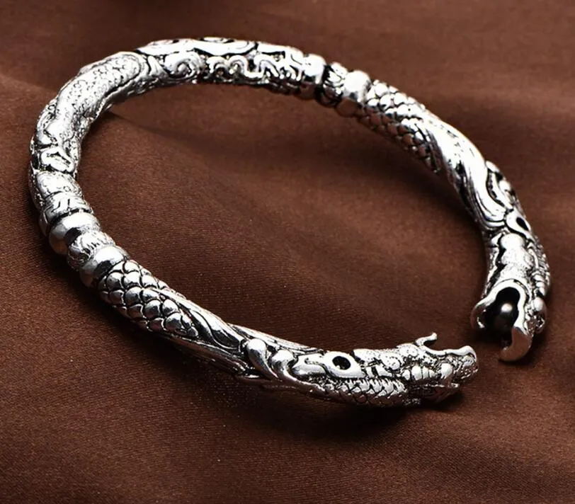 Luckyshine Holiday Gift Shiny Antique Dragon 925 Sterling Silver Open Adjustable Bracelets Bangles Russia Bangles