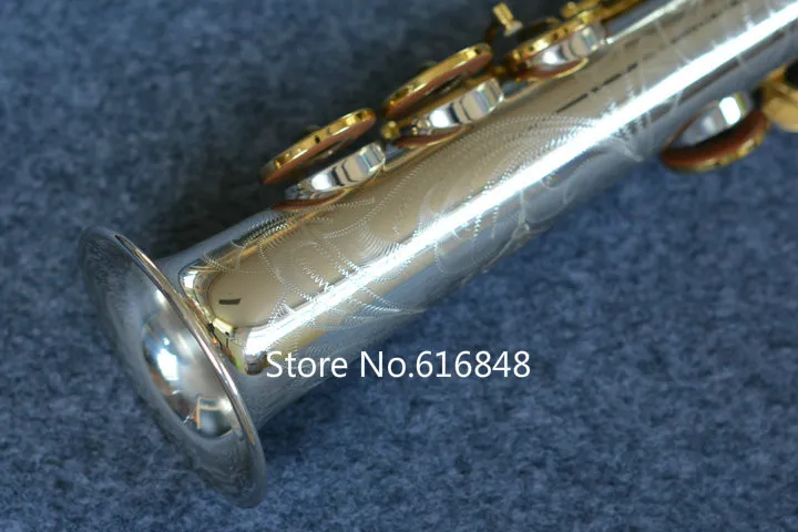 Yanagisawa s-9030 sopran b b mässing saxofon silverpläterad rör guld nyckel sax utsökt snidning med fall, munstycke fri frakt