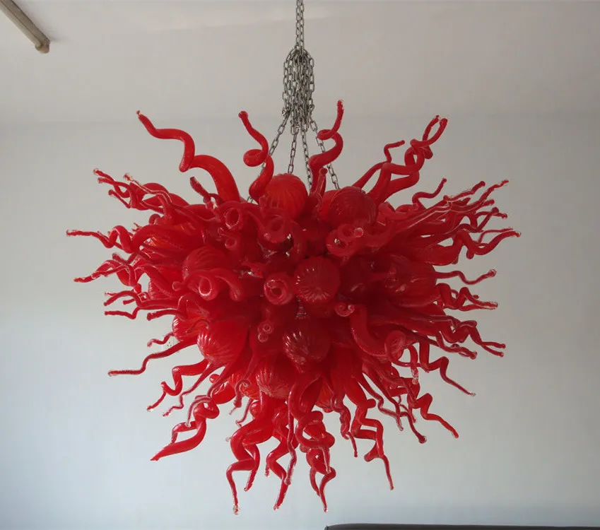 Modern Red Color Glass Chandelier Large Murano Glass Crystal Chandelier Lamp Style Hanging Pendant Light with LED Bulbs