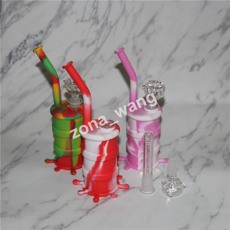 Narghilè colorati Bong in silicone con tubo dell'acqua in silicone con downstem in vetro dab rig Barilotto dab rig in silicone con giunto da 14 mm