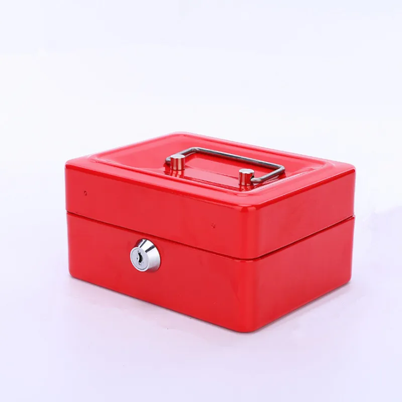 1Pc Mini Petty Cash Money Storage Box Stainless Steel Bank Metal Key Security Safe Lock Portable Small Storage Box For Home Case