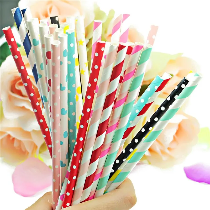 Pailles en papier colorées jetables, dégradables rapidement, multicolores, écologiques, pour jus, pour fête de mariage d'été