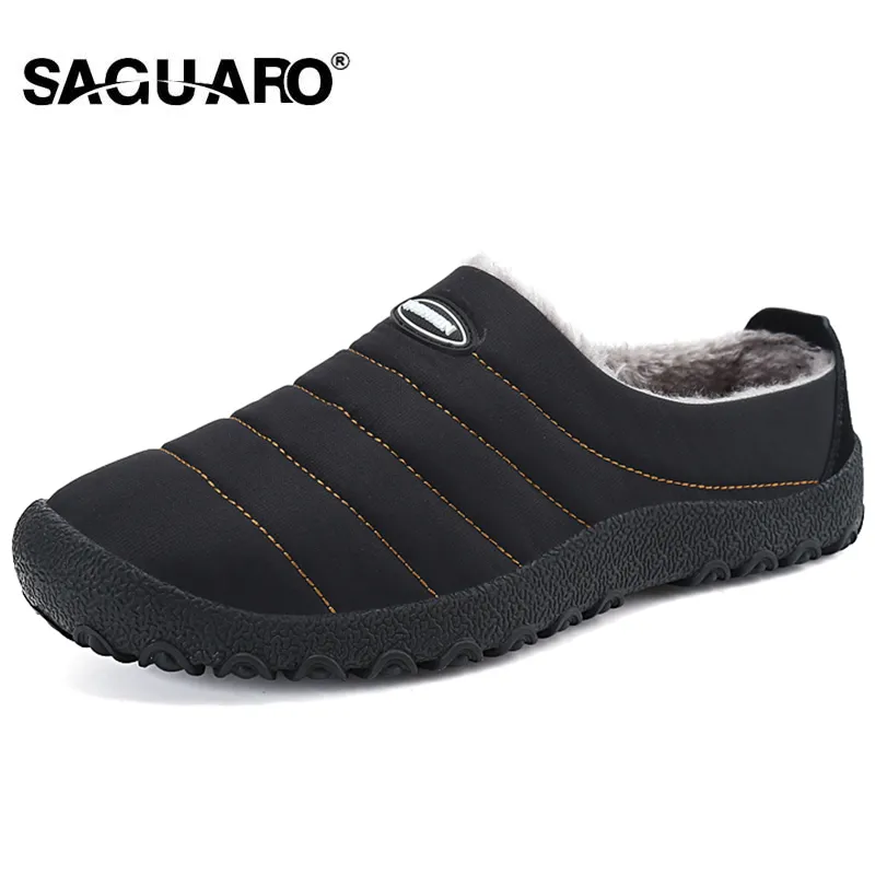 SAGUARO Winter Men Shoes Plush Men Slippers Fleece Warm Fur Thicken Cotton-Padded Home Slipper Indoor Flat Shoes Big Size 36-46