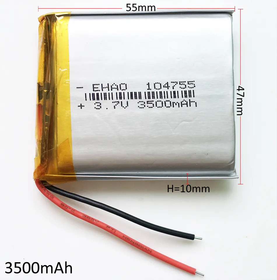 EHAO 104755 3.7V 3500mAh Lithium Polymer Li-Po Rechargeable Battery For DVD PAD Mobile phone GPS Power bank Camera E-books Recoder TV box