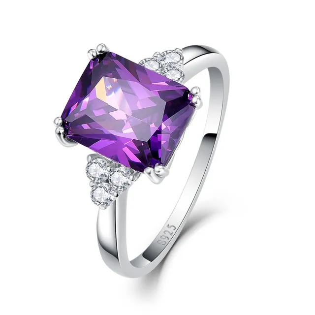 8 * 10mm Amethyst Varumärke Smycken Damer 925 Sterling Silver Square Ringar Högkvalitativ förlovningsring Storlek 5-10