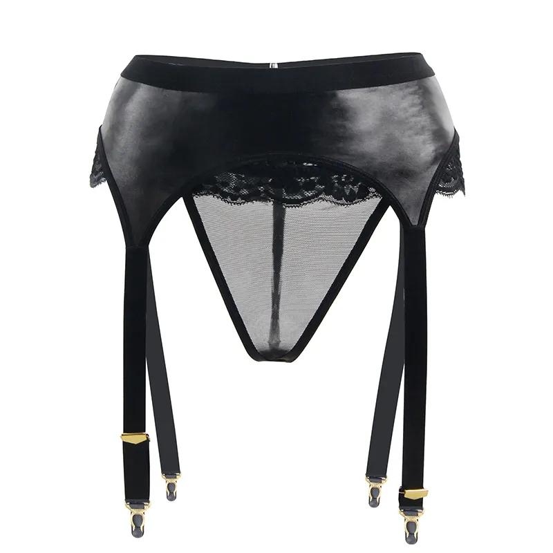 Black Faux Leather Garter Belt With Lace Trim And... From Charitystore,  $10.06
