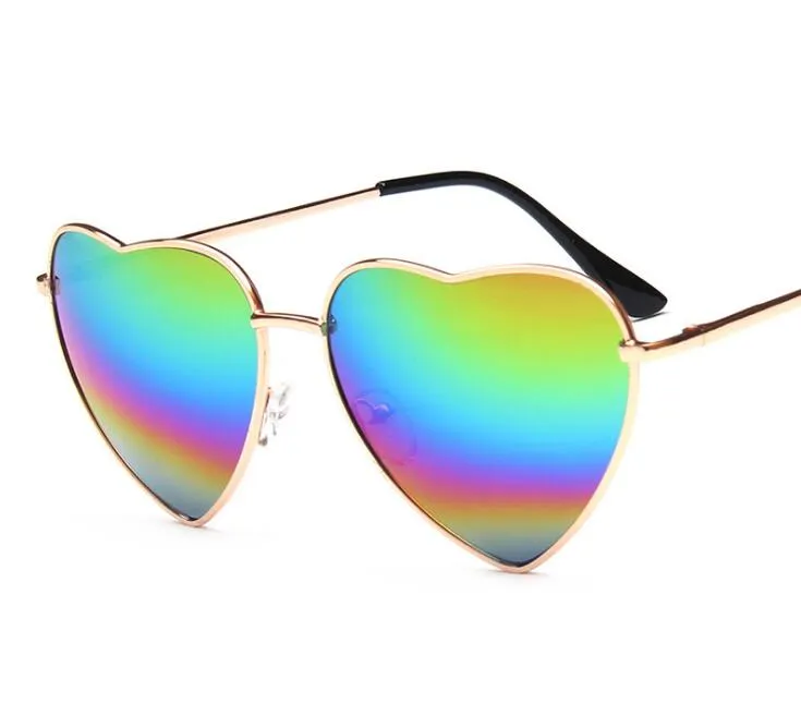 Moda Em Forma de Coração Óculos De Sol Da Marca Designer de Metal Mulheres Lente Reflexiva Moda Óculos de Sol Homens e Mulheres Espelho Novo Para Presentes Do Partido