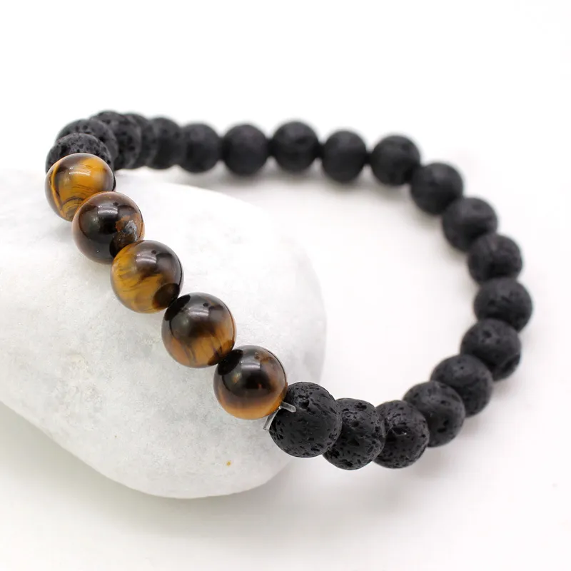 8mm Natural Lava Stands Strands Charme Braceletes Equilíbrio Energia Beads Bangle para Homens Mulheres Amante Jóias Yoga