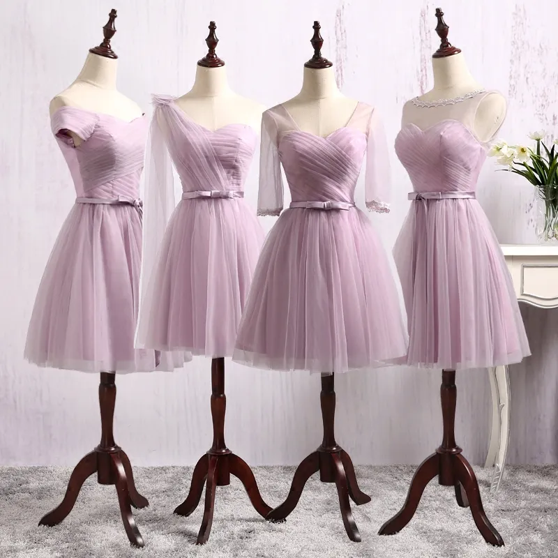 flattering bridesmaid dresses for all sizes Spaghetti Straps Yellow Chiffon Simple Cheap Short Bridesmaid Dresses –  SposaBridal main image 1