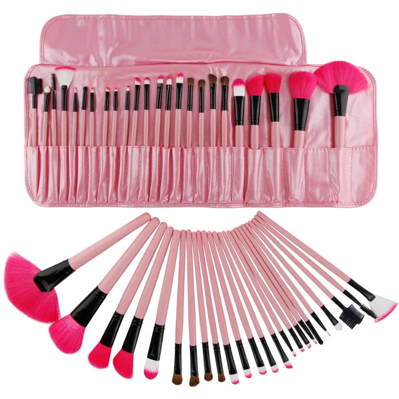 Ensemble de pinceaux de maquillage avec manche en bois, 24 pièces, rose, noir, fond de teint, poudre pour le visage, Blush, cosmétiques pour le visage, pinceaux de maquillage avec étuis