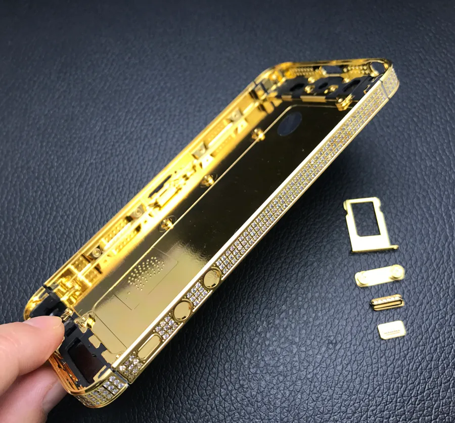 24k gold frame médio com diamantes luxo de volta habitação de substituição para iphone 5s frete grátis liquidação de fábrica !!!