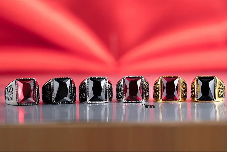 Nowe punkowe dominujące stalowe pierścionki stalowe dla mężczyzn Krwawa czerwona biała złota czarna czarna cyrkonż