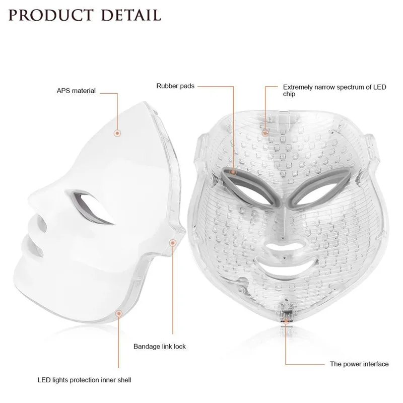 LED Light PDT Photon Therapie Huidverzorging Verjonging Gezichtsmasker Massage Spa Rimpel Verwijdering 7 Kleuren